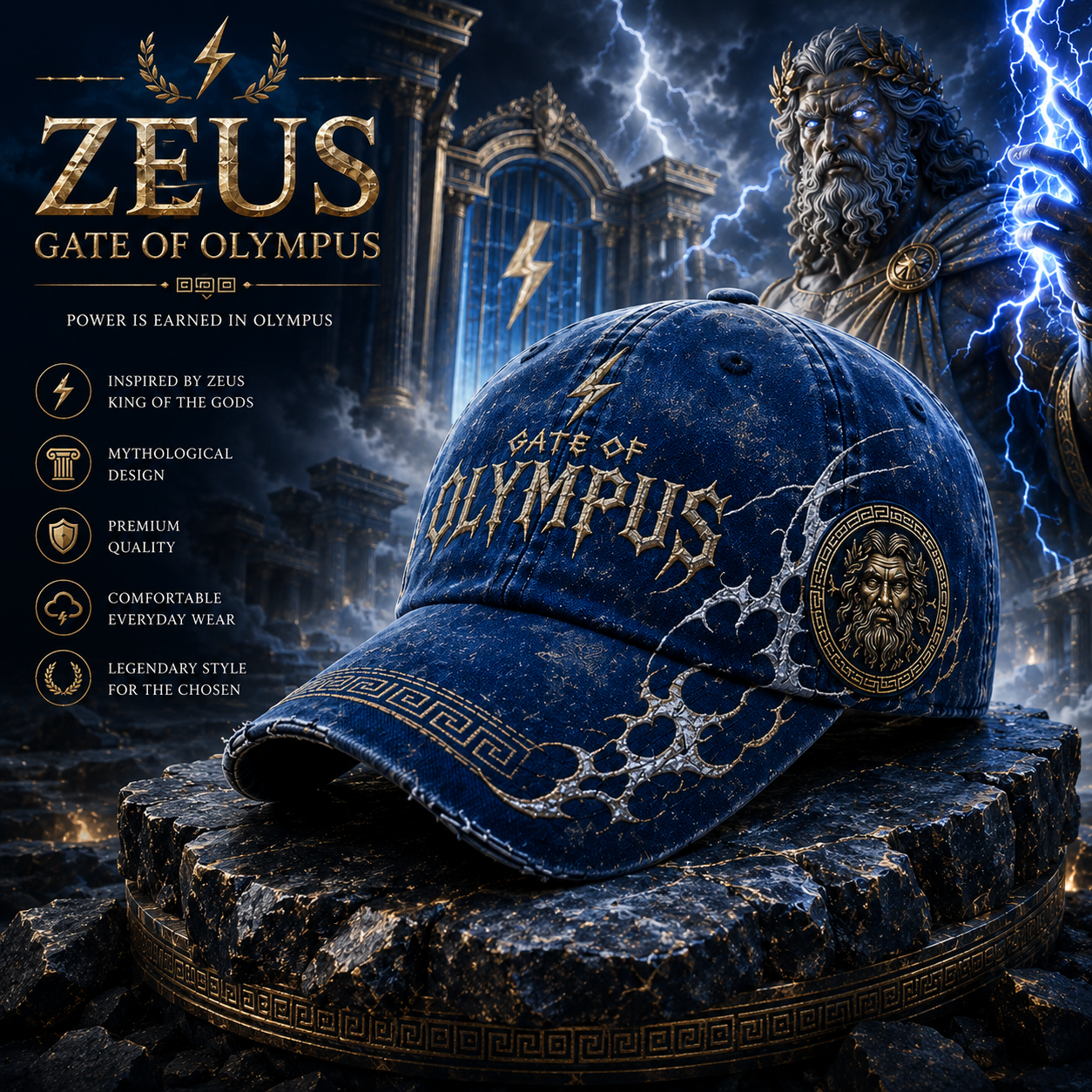 Topi Zeus Gate of Olympus warna biru