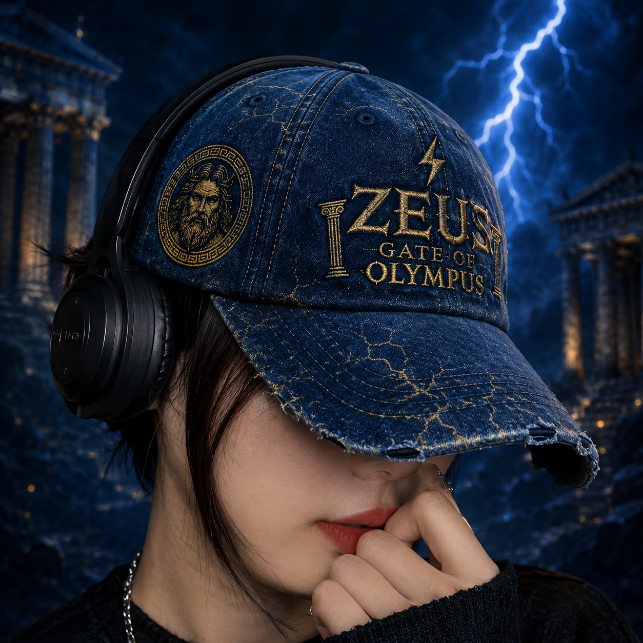 Detail topi biru mythology